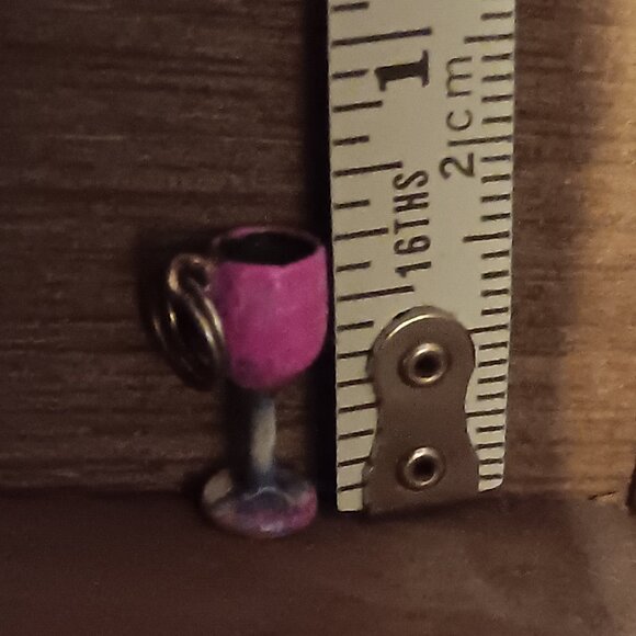Miniature Cool Enamel Metal Silver Tone Wine Goblet Glass Pendant Charm - Picture 1 of 3